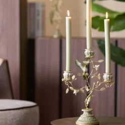 Light en Living Kandelaar 3L 26x13x37 cm PARROT crème-groen-geel+licht goud
