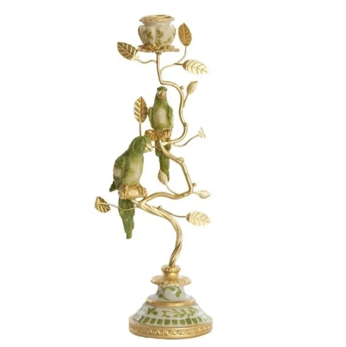Light en Living Kandelaar 14x9x32,5 cm BIRD mint groen-wit + lichtgoud