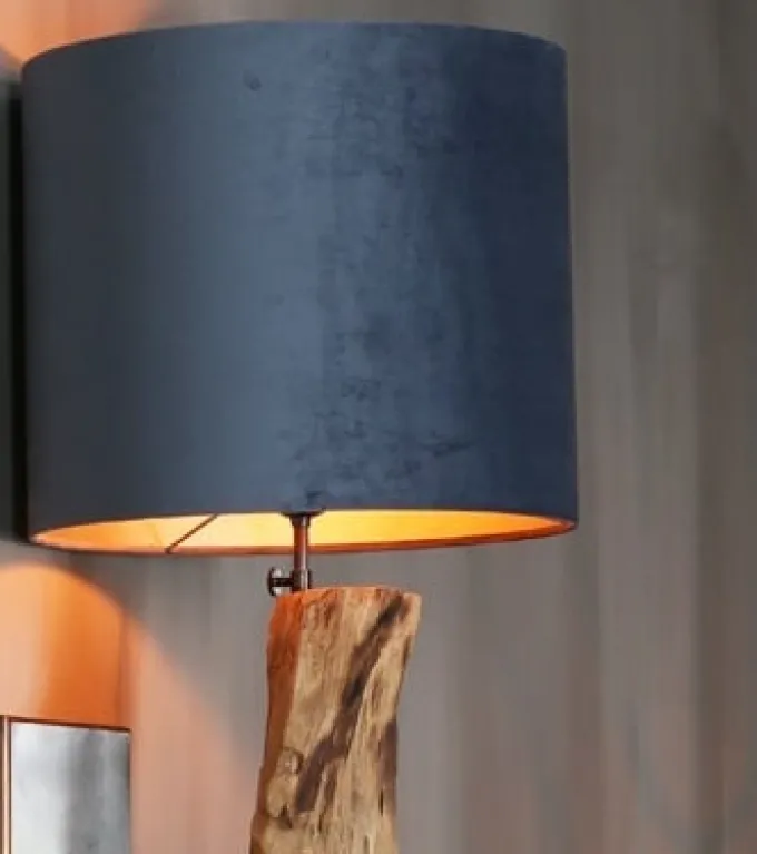 Light en Living Kap cilinder VELOURS dusty blue - Diverse afmetingen