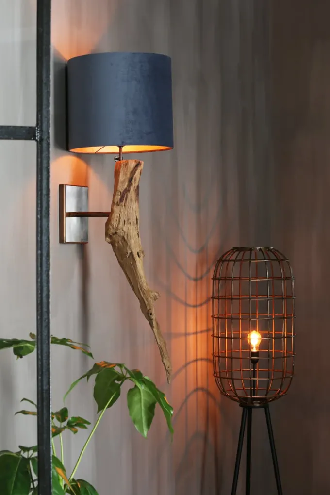 Light en Living Kap cilinder VELOURS dusty blue - Diverse afmetingen