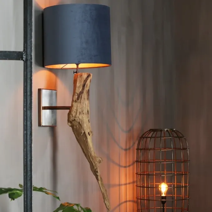 Light en Living Kap cilinder VELOURS dusty blue - Diverse afmetingen