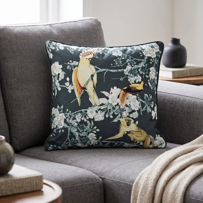 Light en Living Kussen 45x45 cm DAINTREE print zwart-groen van Light & Living