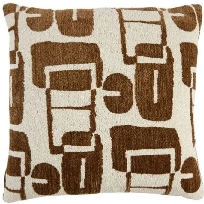 Light en Living Kussen 45x45 cm LYSS donker bruin+crème veren gevuld