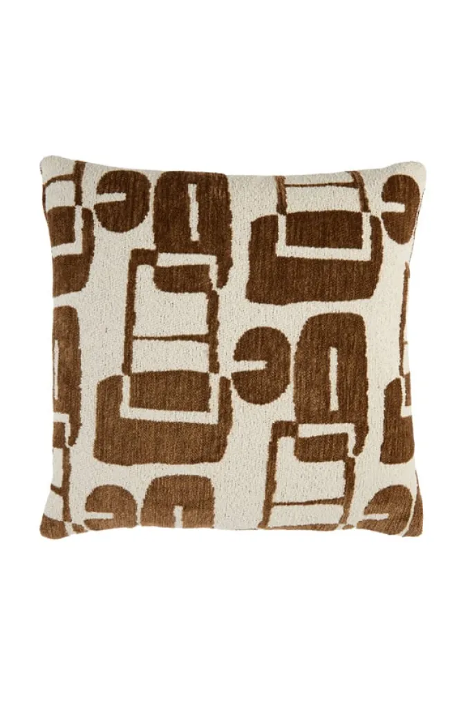 Light en Living Kussen 45x45 cm LYSS donker bruin+crème veren gevuld