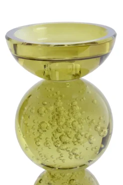 Light en Living Light & Living Kaarsenhouder ITINGA - Glas met Bubbelstructuur - Olijfgroen - Ø10x26,5 cm