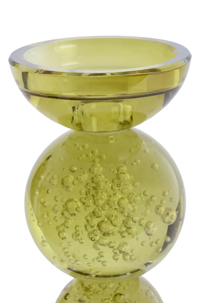 Light en Living Light & Living Kaarsenhouder ITINGA - Glas met Bubbelstructuur - Olijfgroen - Ø10x26,5 cm