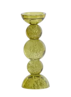 Light en Living Light & Living Kaarsenhouder ITINGA - Glas met Bubbelstructuur - Olijfgroen - Ø10x26,5 cm
