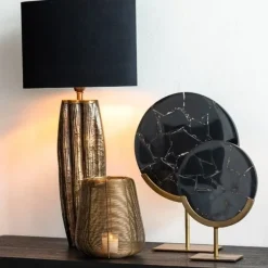 Light en Living Ornament op voet GOUYA 25x10x35 cm - Zwart Agaat & Antiek Brons