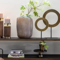 Light en Living Ornament op voet Ø35x56 cm WAIWO ruw antiek brons-mat zwart