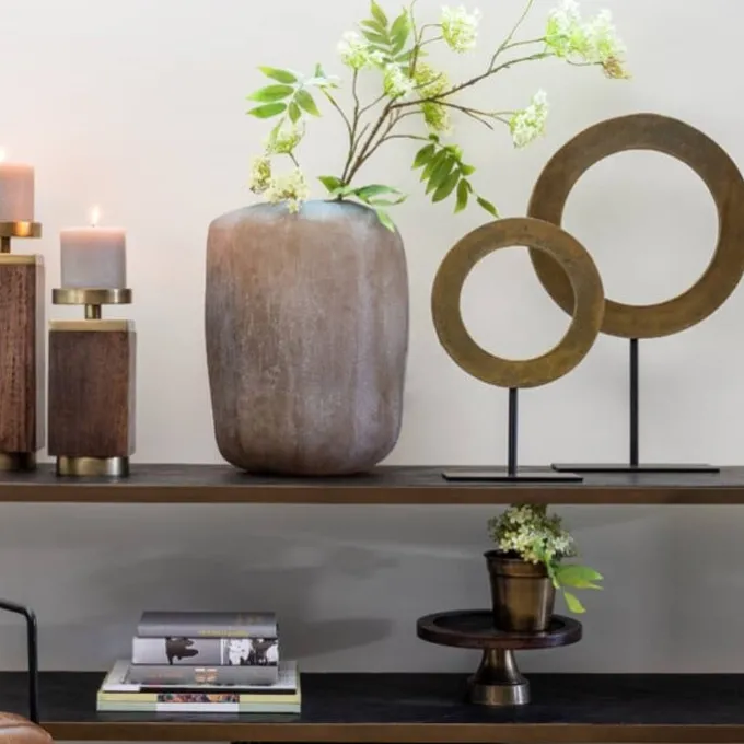 Light en Living Ornament op voet Ø35x56 cm WAIWO ruw antiek brons-mat zwart