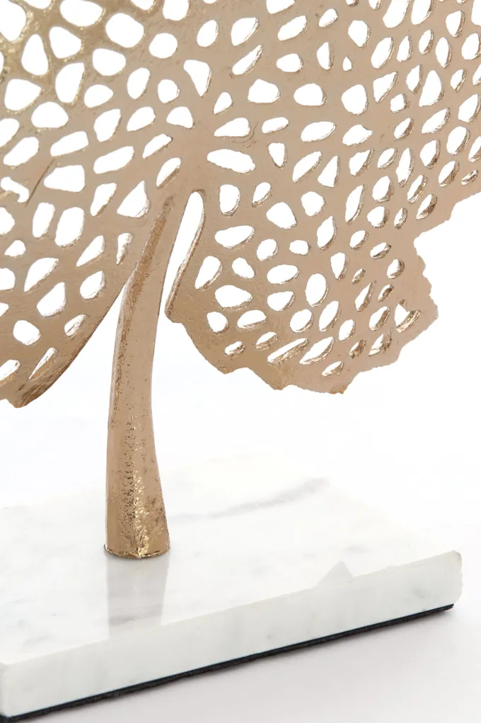 Light en Living Ornament op voet 28x8x35 cm LEAF goud+marmer wit