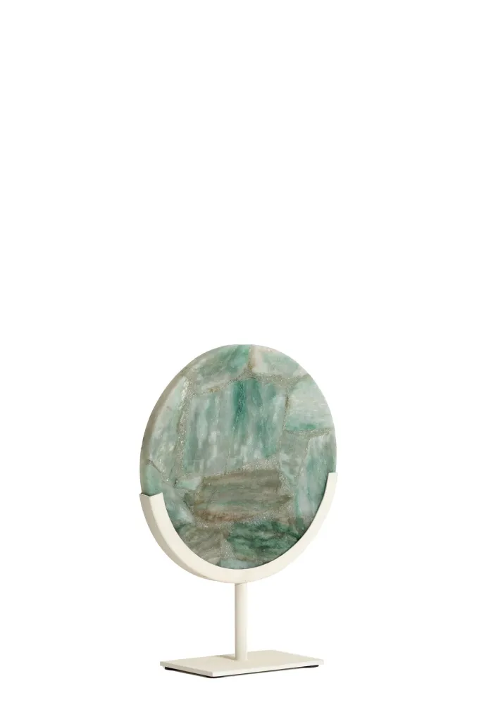 Light en Living Ornament op voet 25x10x35 cm GOUYA - Groen agaat en crème