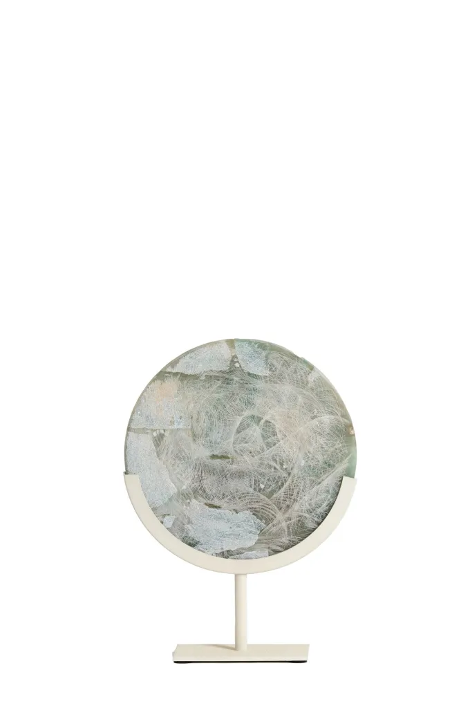 Light en Living Ornament op voet 25x10x35 cm GOUYA - Groen agaat en crème
