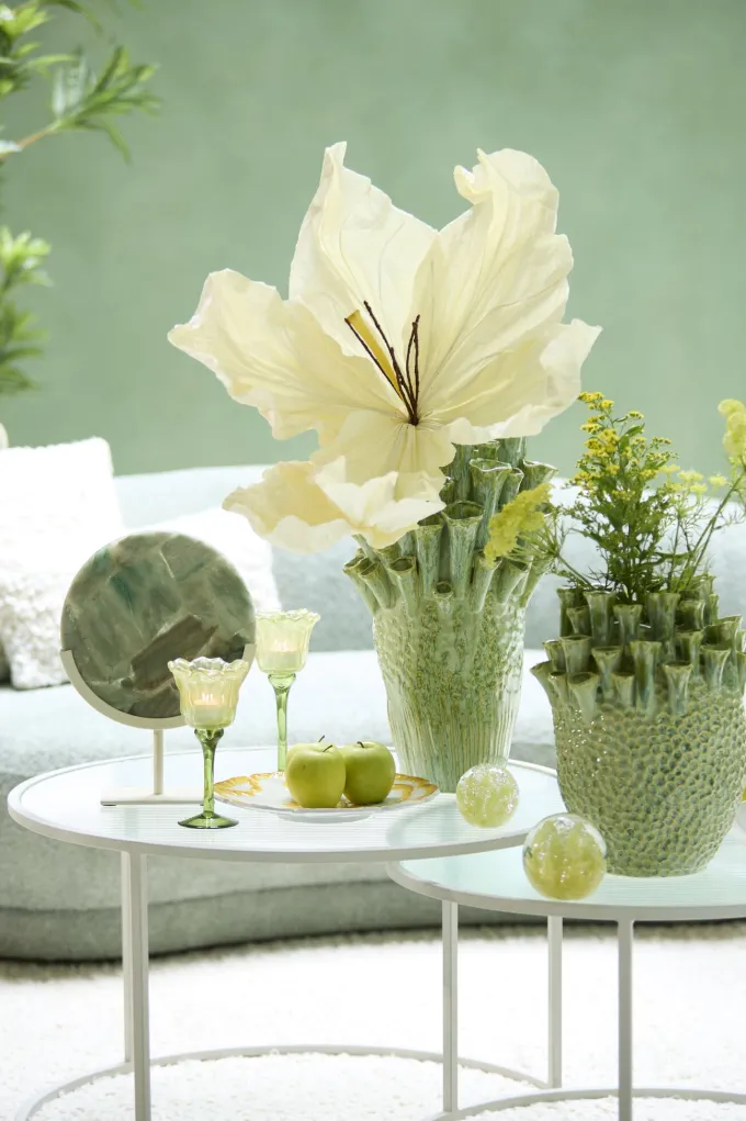 Light en Living Ornament op voet 25x10x35 cm GOUYA - Groen agaat en crème