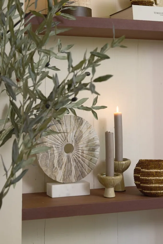 Light en Living Ornament op voet 25,5x6,5x30 cm SEV marmer taupe+marmer wit