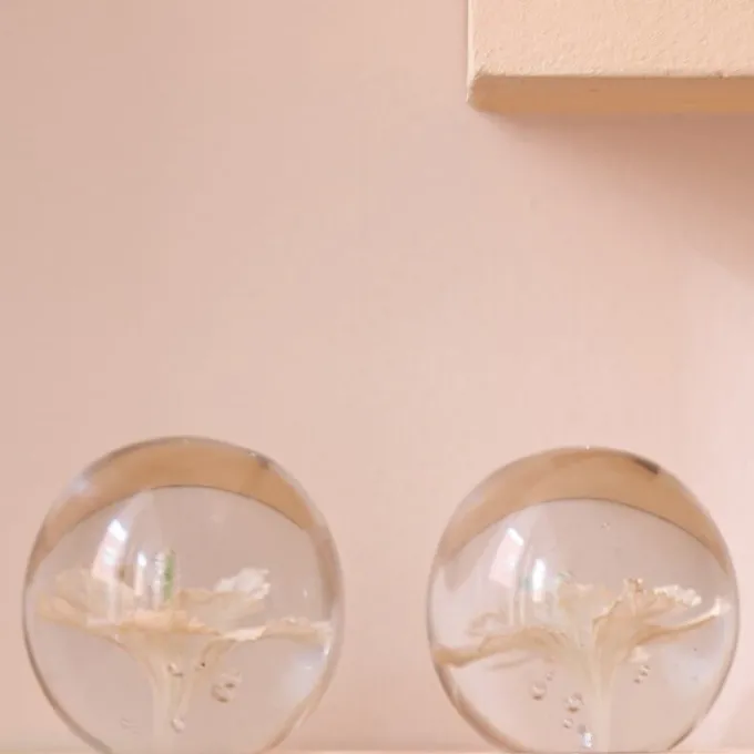 Light en Living Ornament Ø8x8 cm FLOWER glas lichtroze+groen