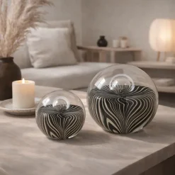 Light en Living Ornament Ø10x10 cm MATHYAS glas zwart + wit