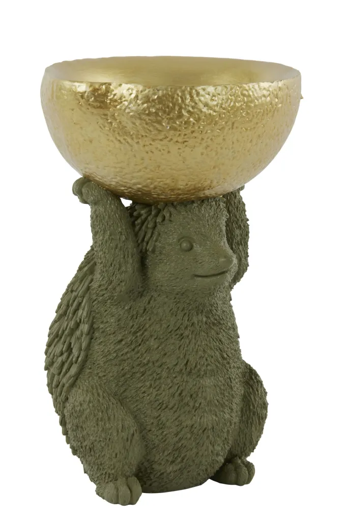 Light en Living Ornament 25x20,5x34,5 cm HEDGEHOG met olijf groen en goud
