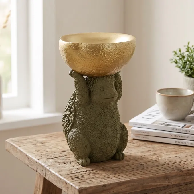 Light en Living Ornament 25x20,5x34,5 cm HEDGEHOG met olijf groen en goud