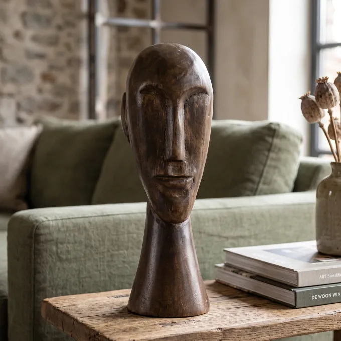 Light en Living Ornament 12x11x38 cm HEAD in bruin hout