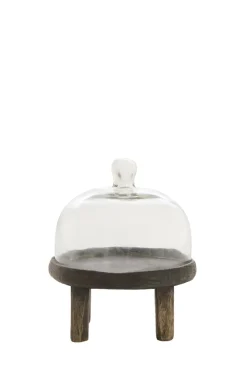 Light en Living Plateau met stolp Ø20,5x24 cm BIA mangohout bruin + glas
