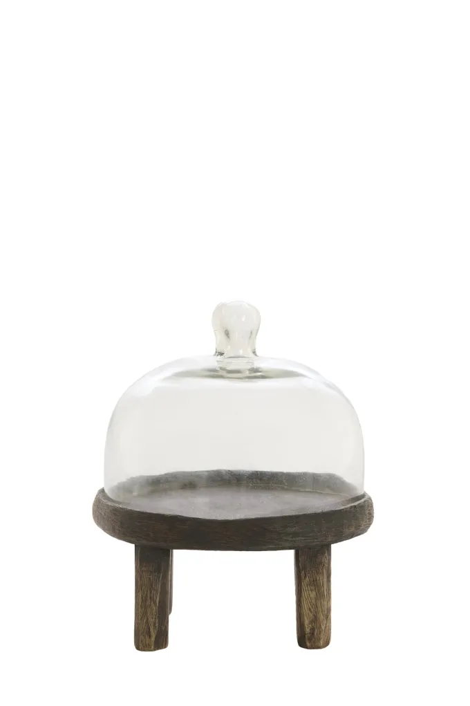 Light en Living Plateau met stolp Ø20,5x24 cm BIA mangohout bruin + glas