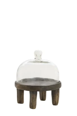 Light en Living Plateau met stolp Ø20,5x24 cm BIA mangohout bruin + glas