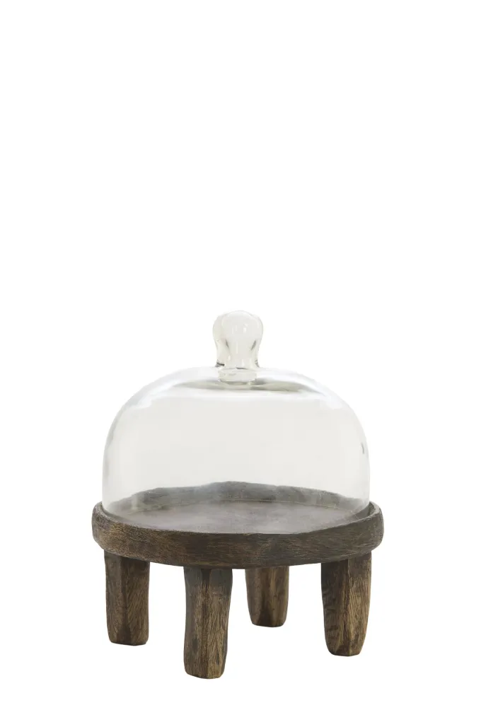 Light en Living Plateau met stolp Ø20,5x24 cm BIA mangohout bruin + glas