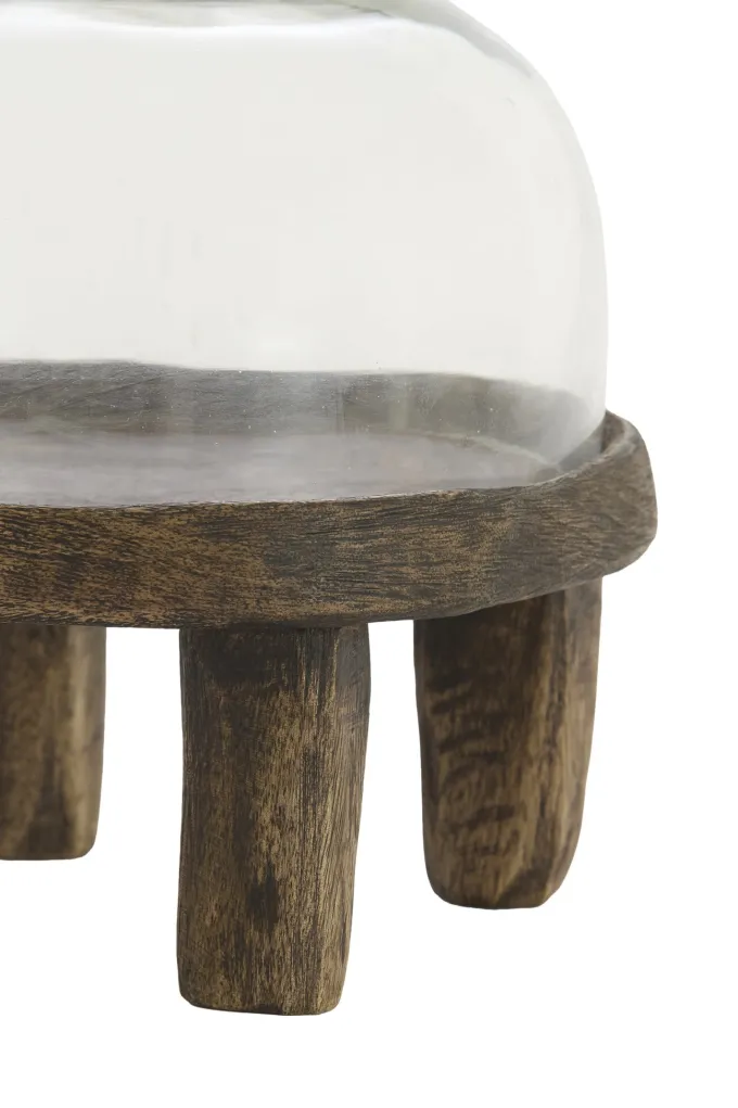 Light en Living Plateau met stolp Ø20,5x24 cm BIA mangohout bruin + glas