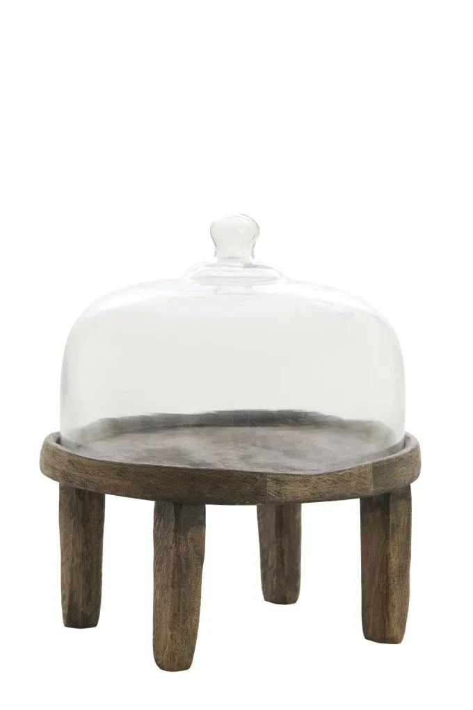 Light en Living Plateau met stolp Ø27x30 cm BIA mangohout bruin + glas