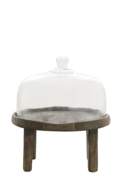 Light en Living Plateau met stolp Ø27x30 cm BIA mangohout bruin + glas