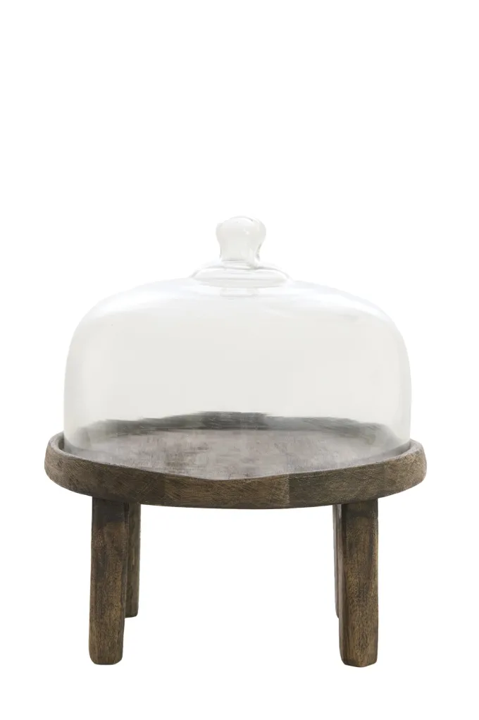 Light en Living Plateau met stolp Ø27x30 cm BIA mangohout bruin + glas
