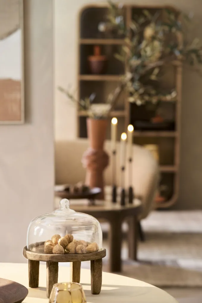 Light en Living Plateau met stolp Ø27x30 cm BIA mangohout bruin + glas