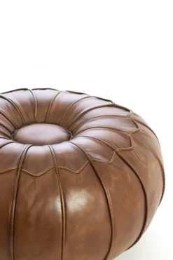 Light en Living Poef Ø58x32 cm CALIMA leer bruin