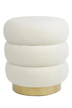 Light en Living Poef Ø40x45 cm KIMI teddy wit+goud