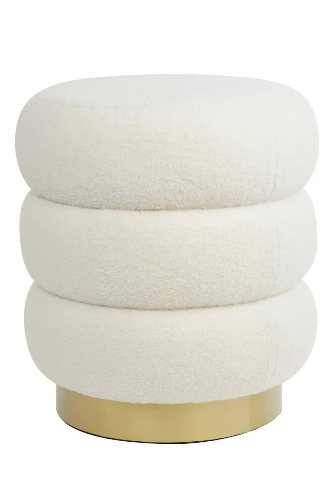 Light en Living Poef Ø40x45 cm KIMI teddy wit+goud