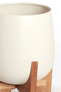 Light en Living Pot deco op voet Ø59x82 cm KARUNA hout+mat crème