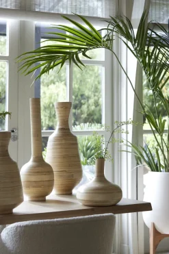 Light en Living Pot deco op voet Ø44x53 cm KARUNA hout+mat crème