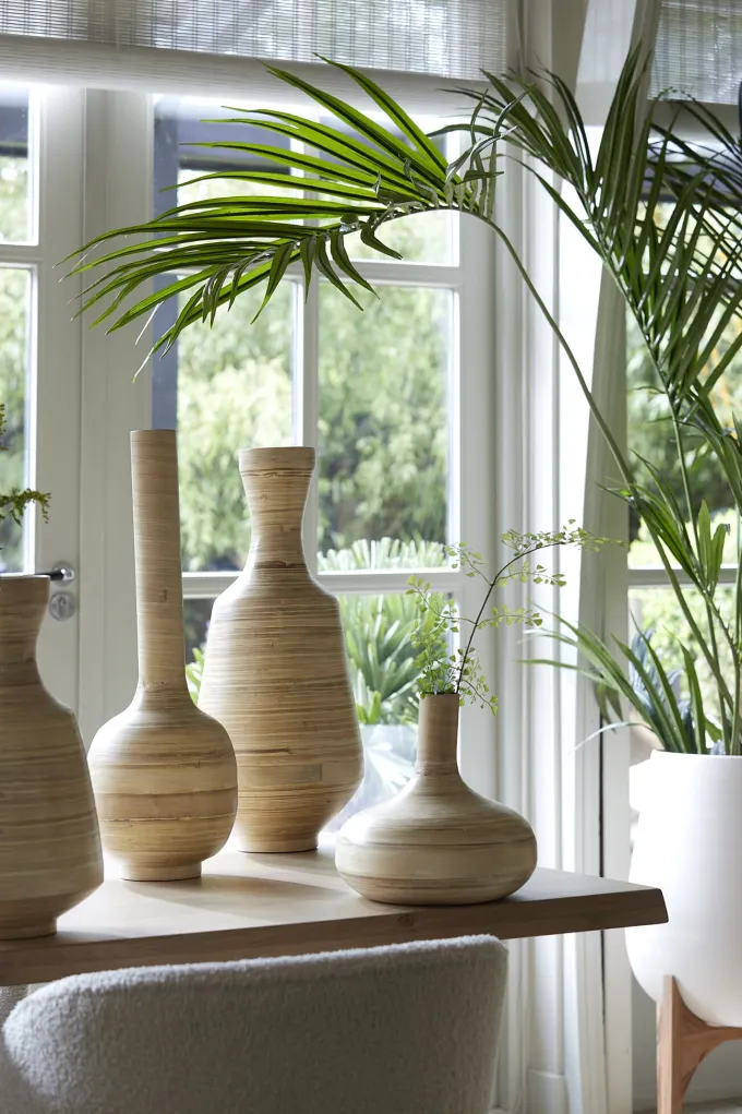 Light en Living Pot deco op voet Ø44x53 cm KARUNA hout+mat crème