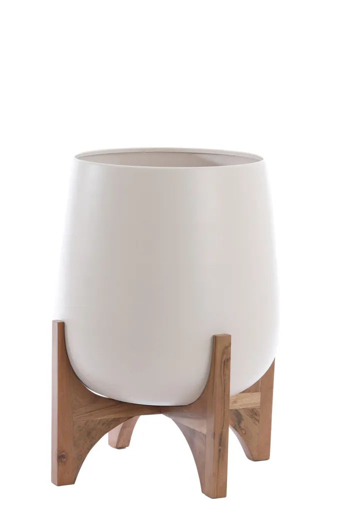 Light en Living Pot deco op voet Ø44x53 cm KARUNA hout+mat crème