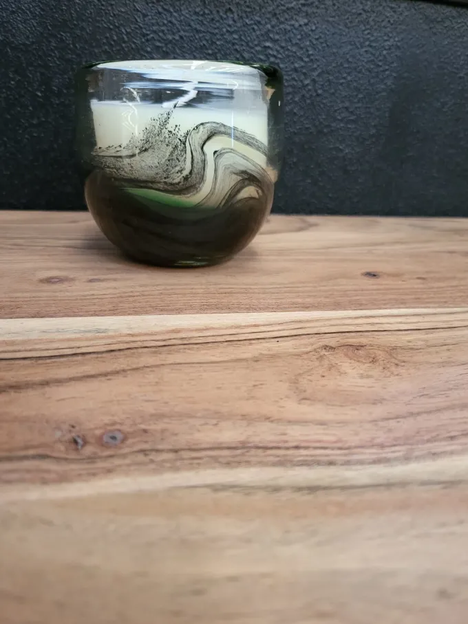 Light en Living Pot met kaars 9x9x9 cm OASIS glas groen zwart
