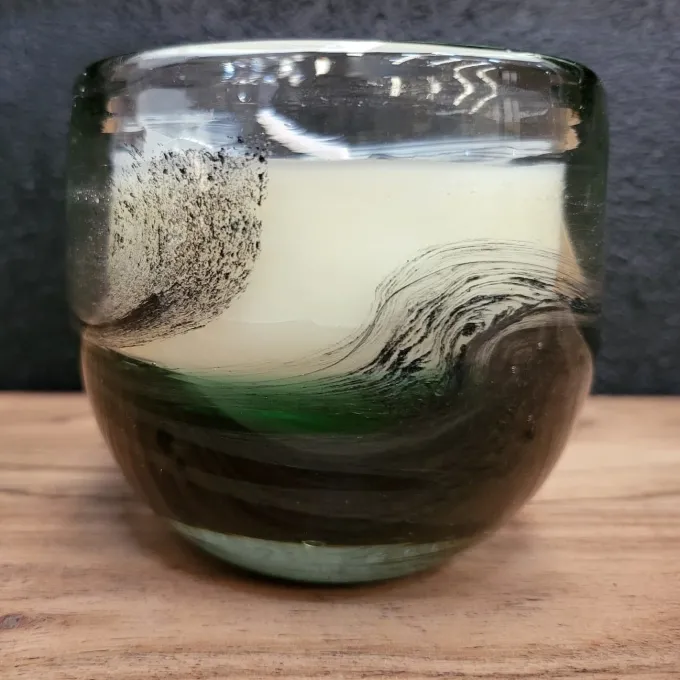 Light en Living Pot met kaars 9x9x9 cm OASIS glas groen zwart