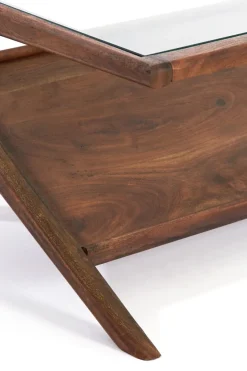 Light en Living Salontafel 112x70x41 cm YUKI acacia hout donker bruin+glas