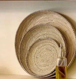 Light en Living Schaal/wandorn Set van 3 Ø25x3,5+Ø35x6+Ø45x7 cm BURICA zeegras nat
