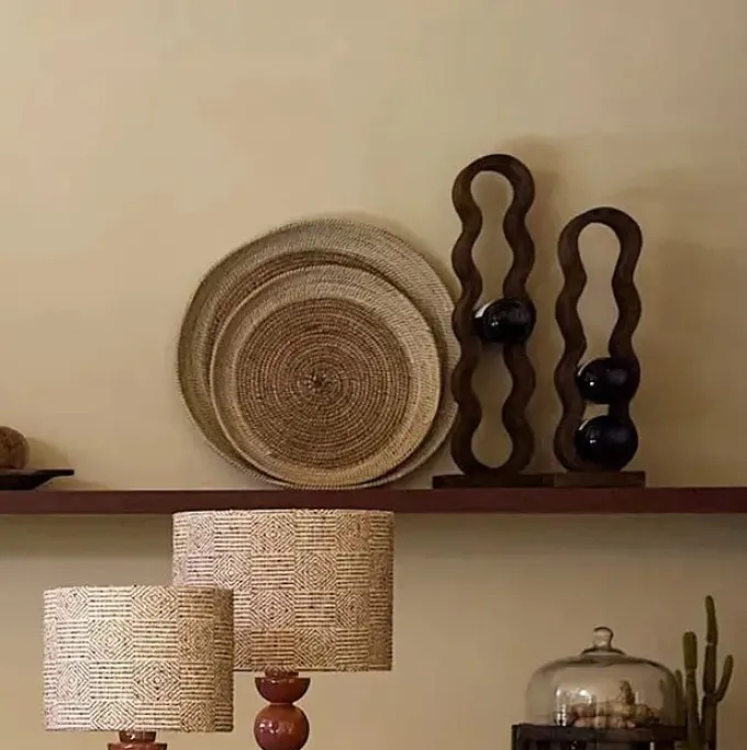 Light en Living Schaal/wandorn Set van 2 Ø40x4,5+Ø50x6 cm BURICA zeegras nat+crème