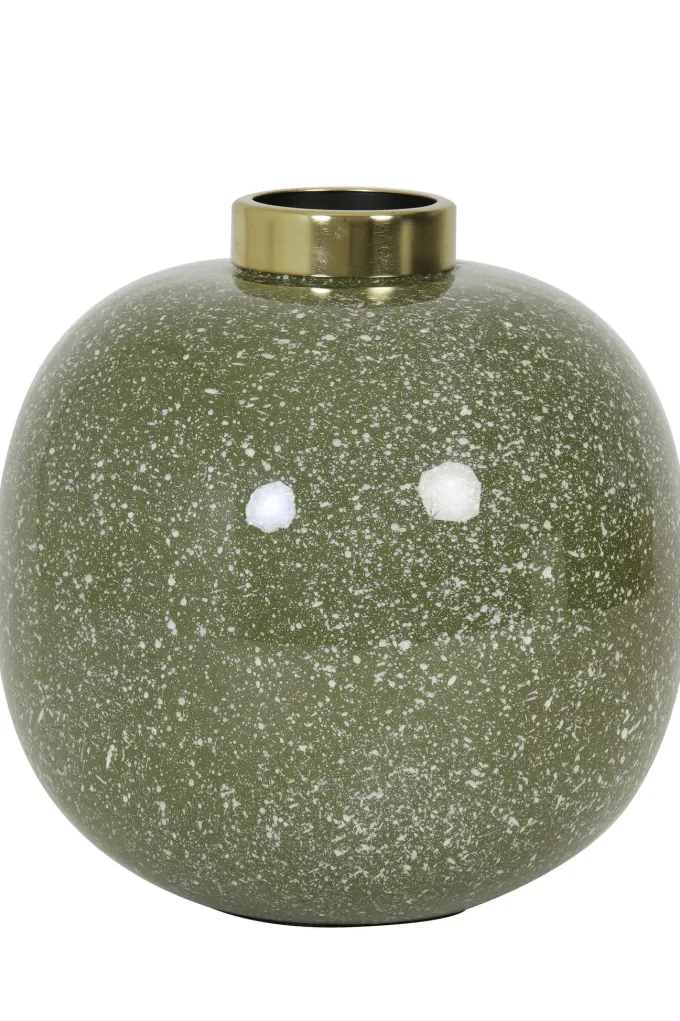 Light en Living Sfeervolle Vaas CHOW Ø26x26 cm in Groen, Wit en Goud