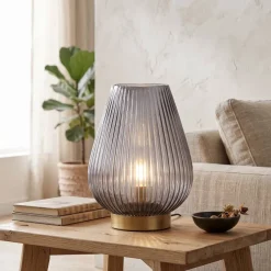 Light en Living Tafellamp LED TAJERA glas grijs+goud Ø21x28 cm