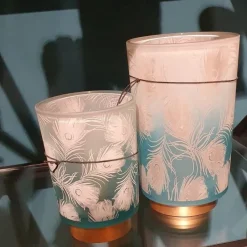 Light en Living Tafellamp LED PEACOCK glas turquoise en goud - 2 maten