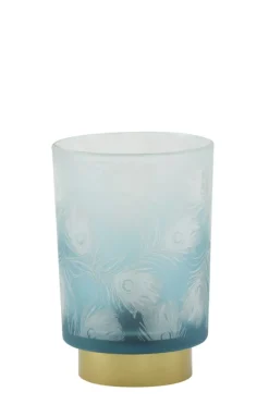 Light en Living Tafellamp LED PEACOCK glas turquoise en goud - 2 maten