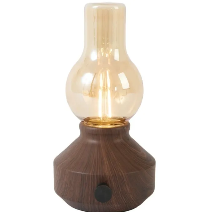 Light en Living Tafellamp LED Ø13x21,5 cm ZENY hout print d bruin+glas amber